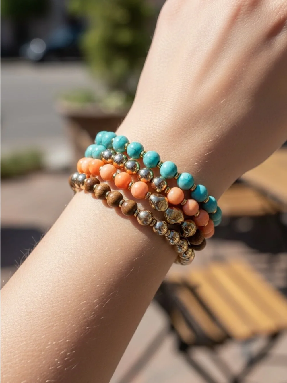 8/21 Turquoise & Coral Beaded Stretch Bracelet Set - Women's Jewelry